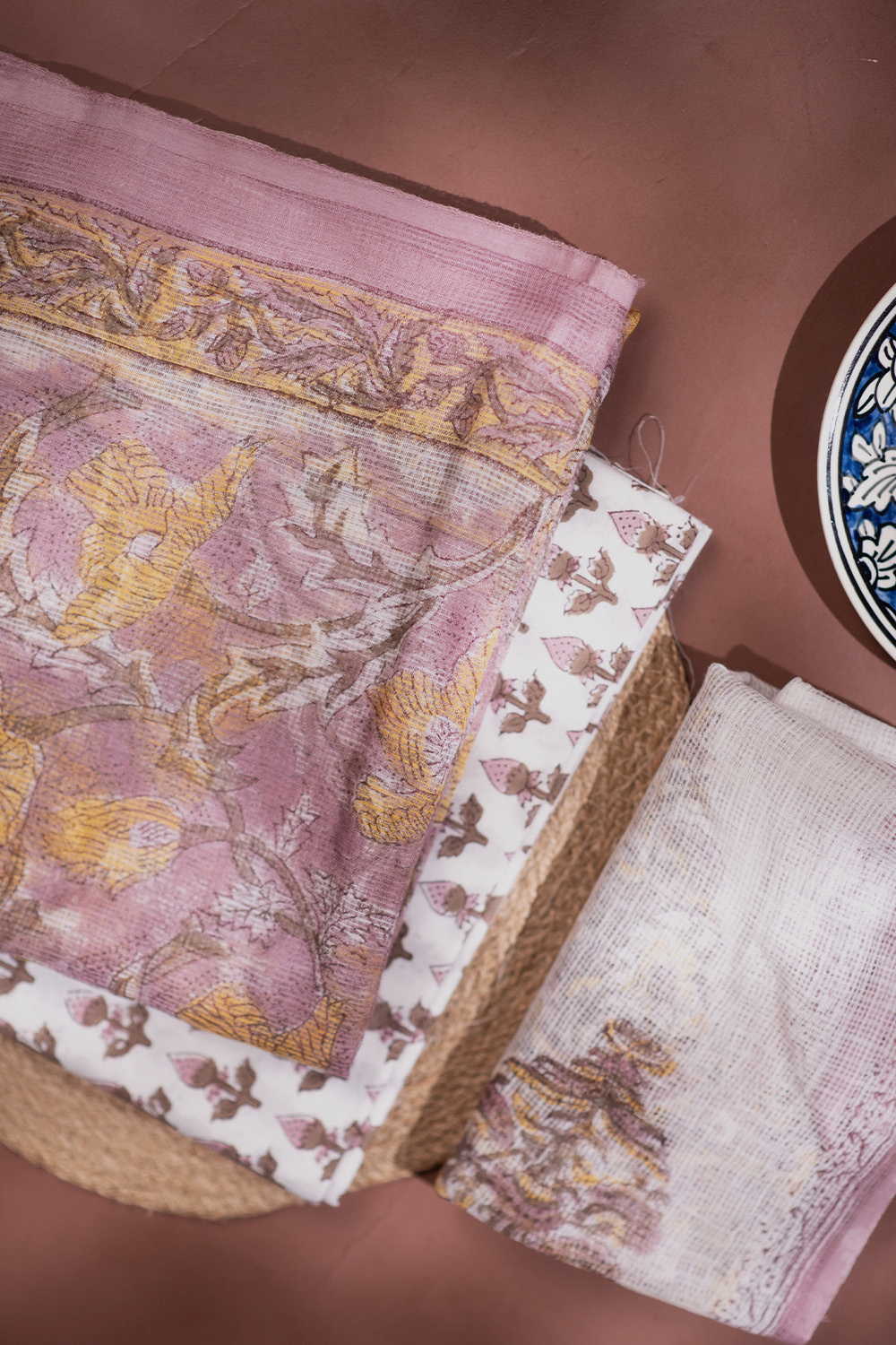 Pink Garden Block Printed Kota Cotton Suit