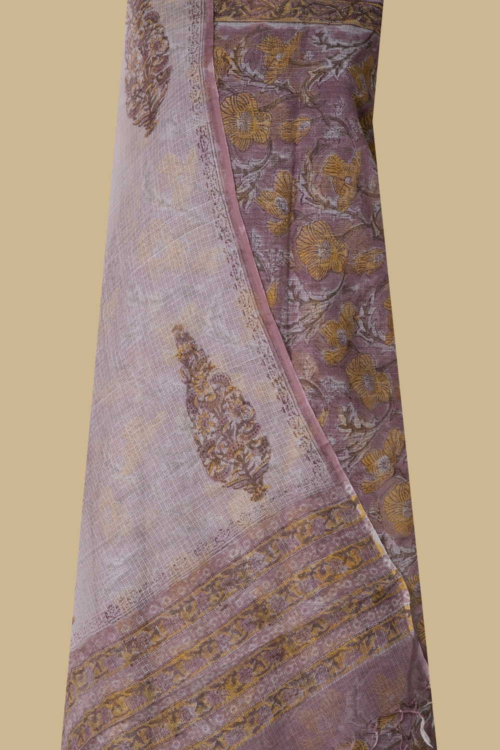 Pink Garden Block Printed Kota Cotton Suit - Image 2