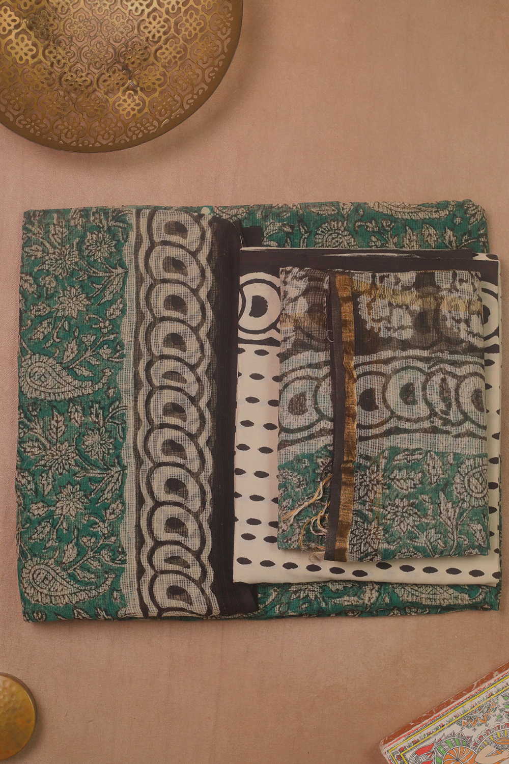 Green Floral Block Printed Kota Cotton Suit