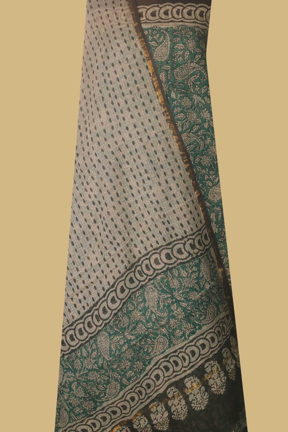 Green Floral Block Printed Kota Cotton Suit - Image 2