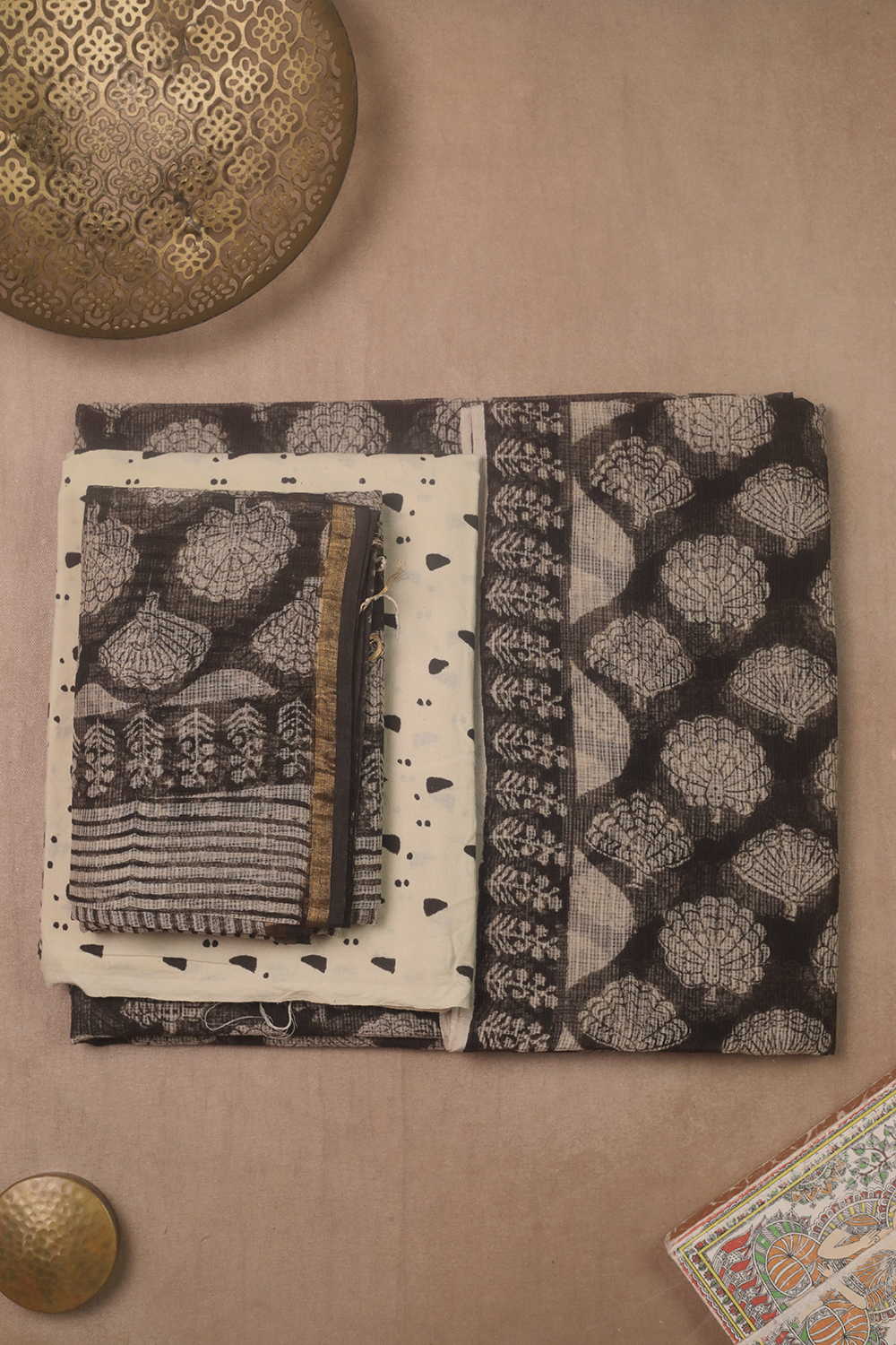Buttas on Black Block Printed Kota Cotton Suit