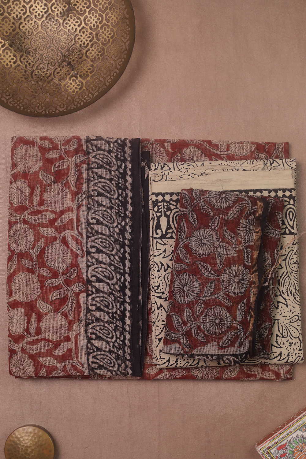 Maroon Floral Block Printed Kota Cotton Suit
