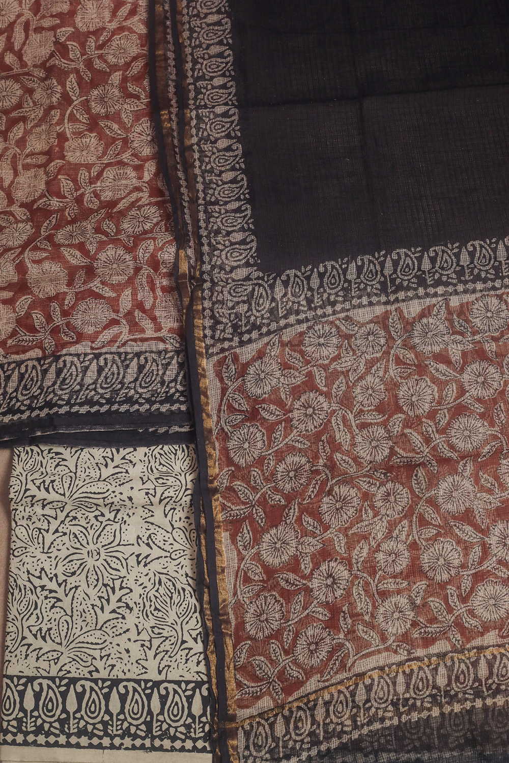 Maroon Floral Block Printed Kota Cotton Suit - Image 3