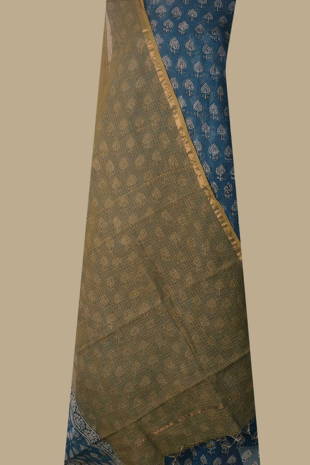 Motifs on Blue Block Printed Kota Cotton Suit
