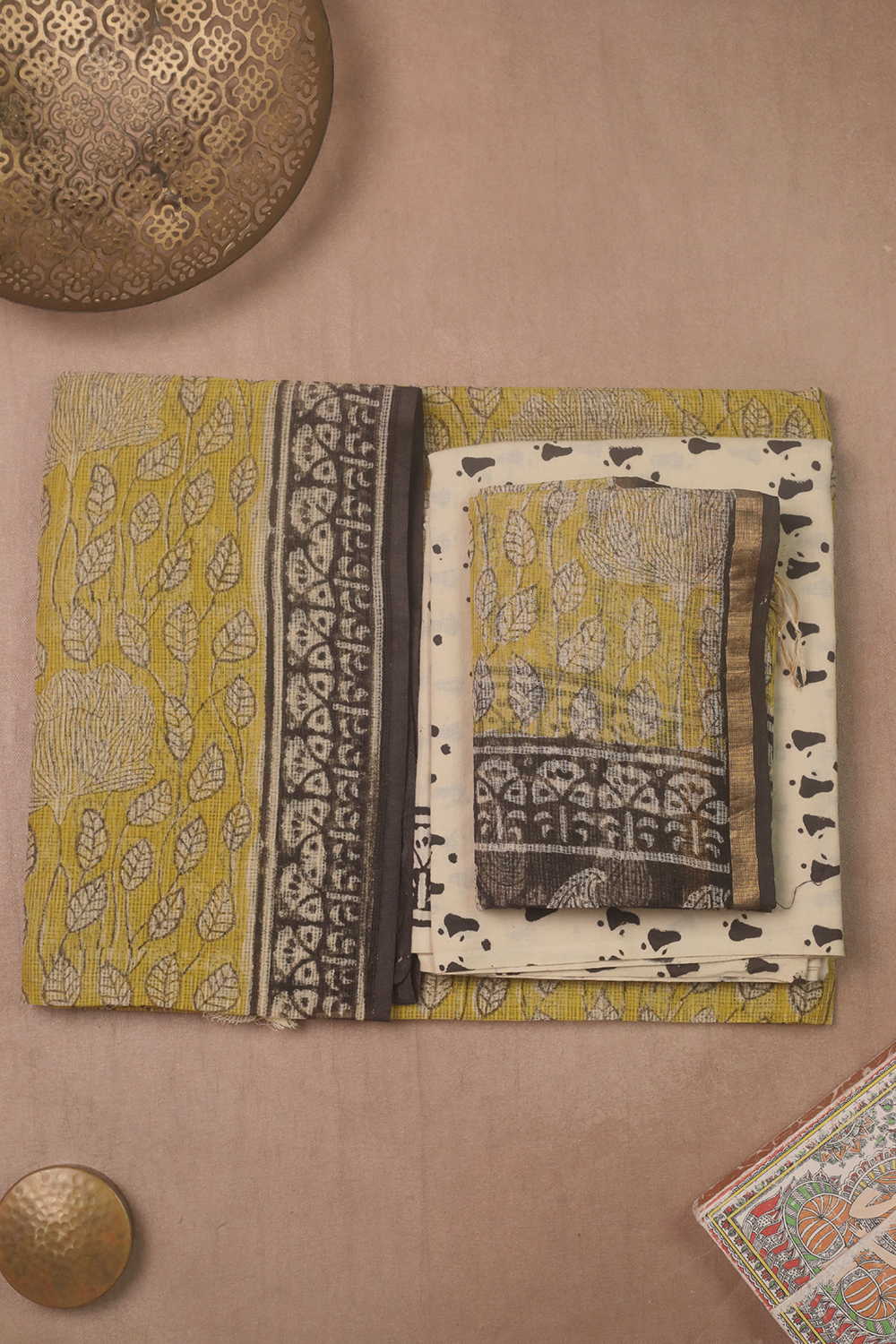 Yellow Leafy - Block Printed Kota Cotton Suit