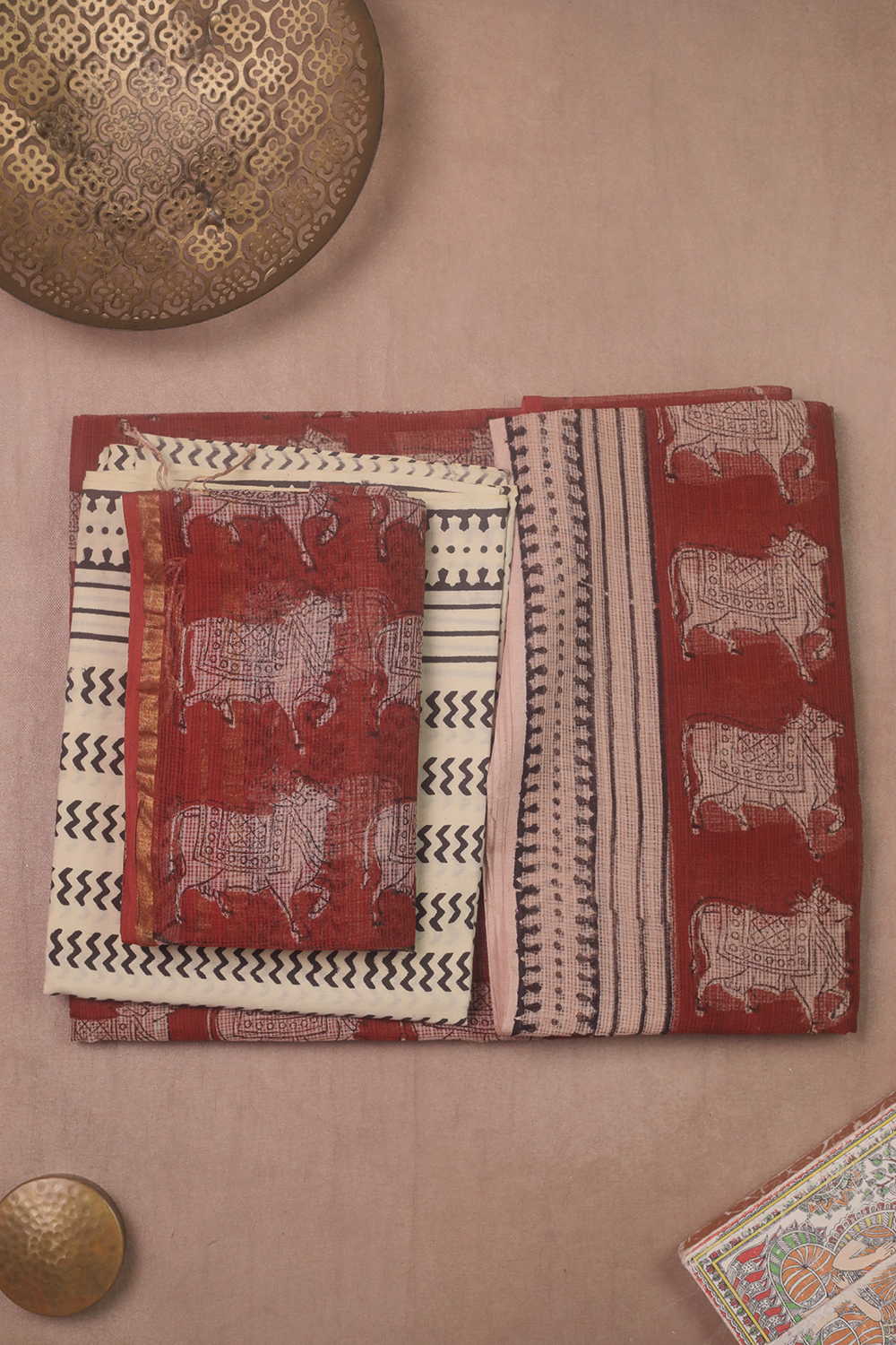 Maroon Block Printed Kota Cotton Suit