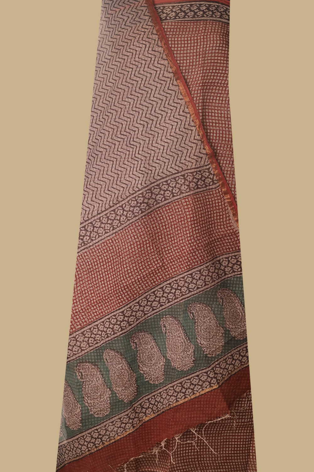 Maroon Checks Block Printed Kota Cotton Suit - Image 2