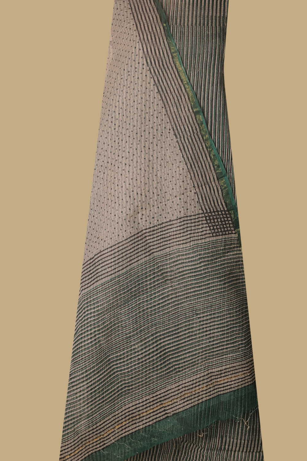 Green Striped Block Printed Kota Cotton Suit