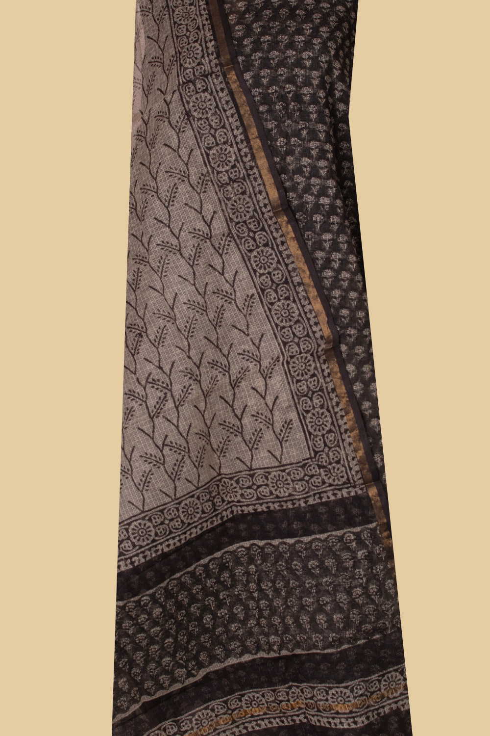 Motifs on Black Block Printed Kota Cotton Suit