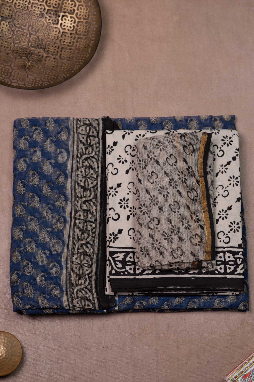 Motifs on Blue Block Printed Kota Cotton Suit