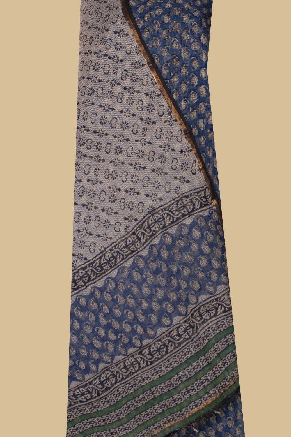 Motifs on Blue Block Printed Kota Cotton Suit - Image 2