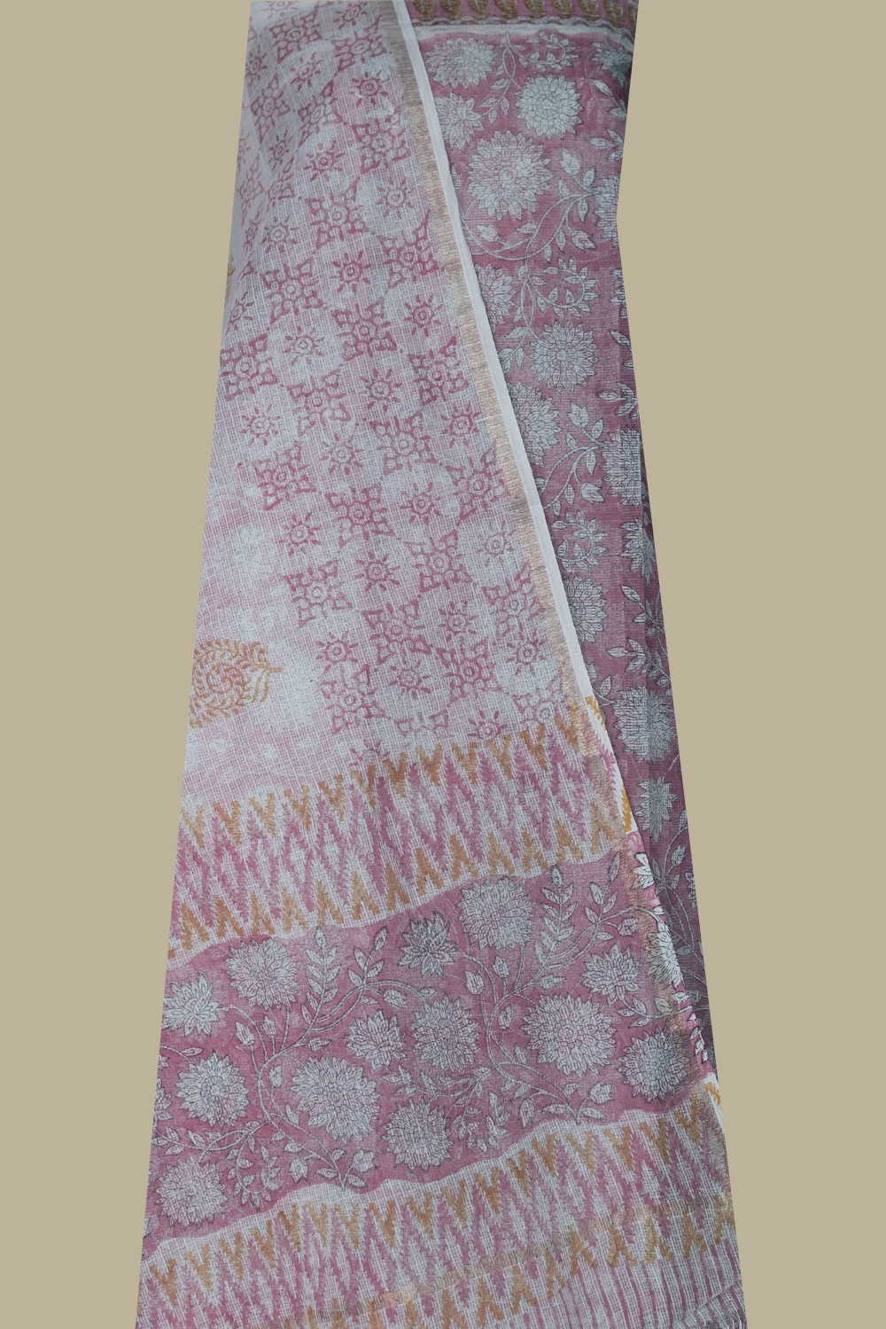 Pink with Cream Floral Block Printed Kota Cotton Suit - Image 2