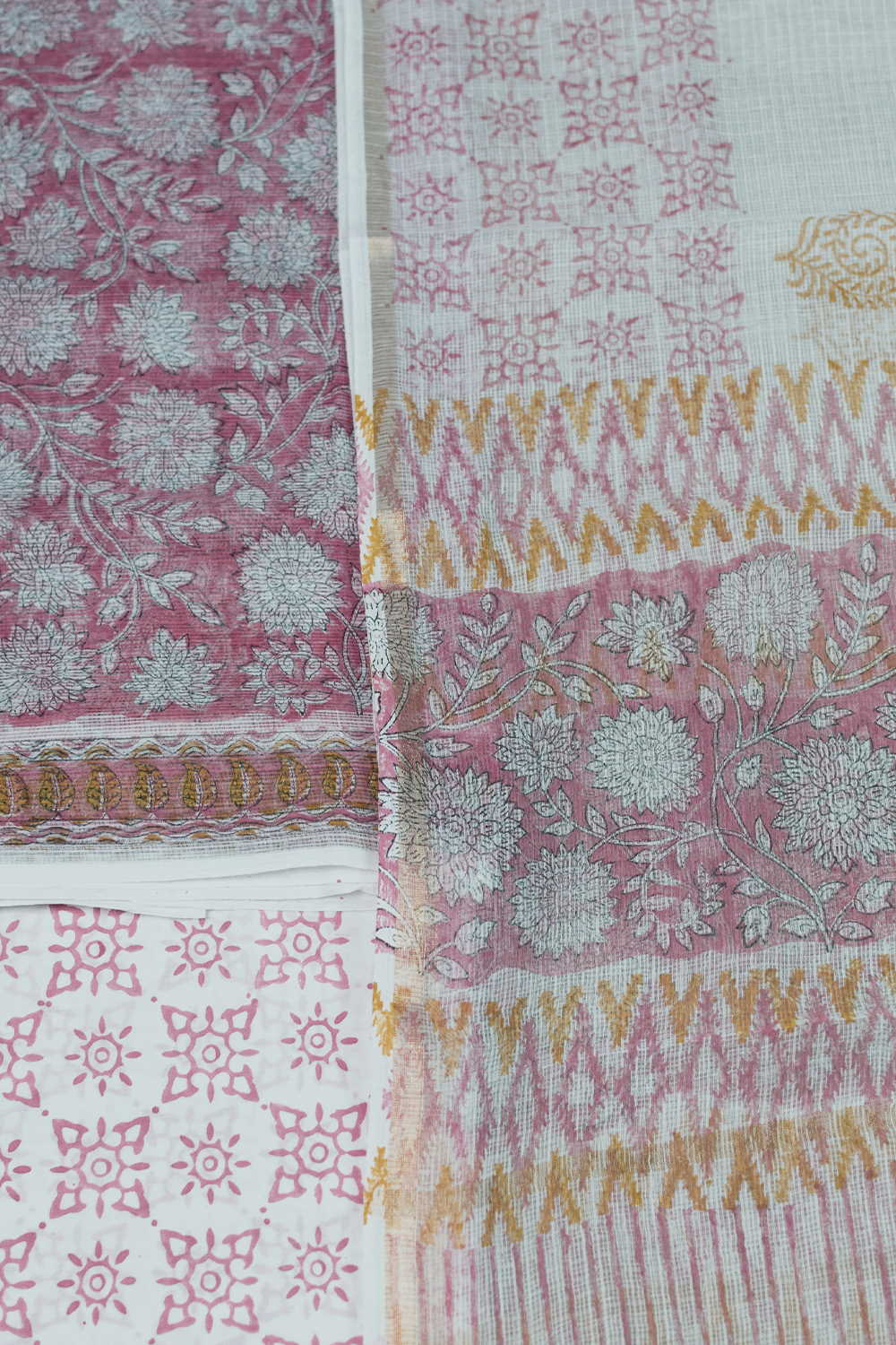 Pink with Cream Floral Block Printed Kota Cotton Suit - Image 3