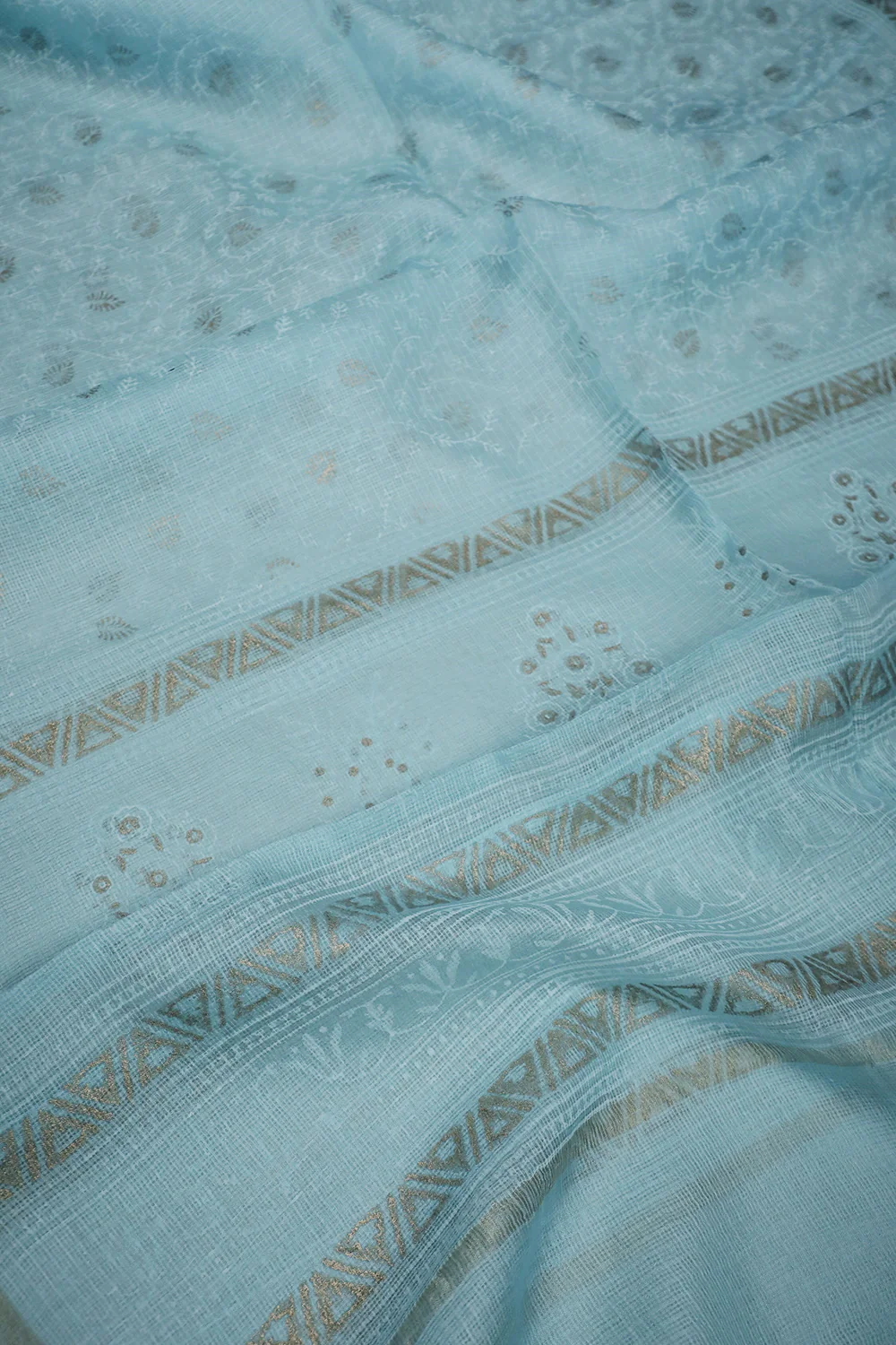 Leafy Floral Block Printed Kota Silk Dupatta - Image 3