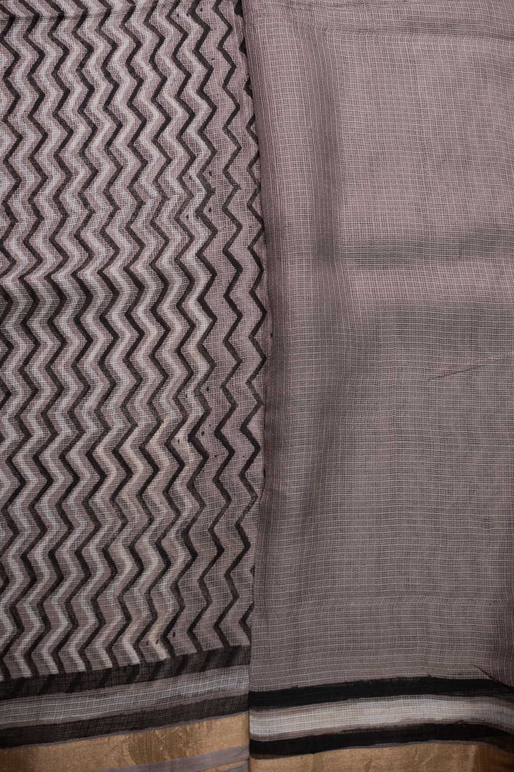 Chevron on Grey Block Printed Kota Silk saree - Image 4