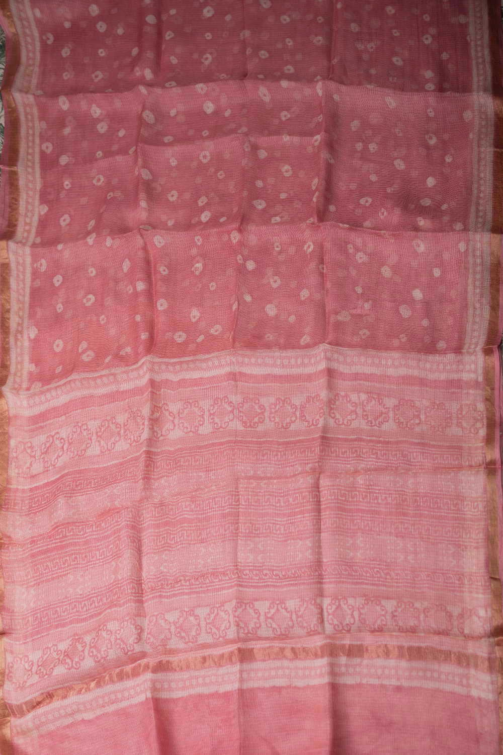 Taffy Pink Block Printed Kota Silk saree - Image 2