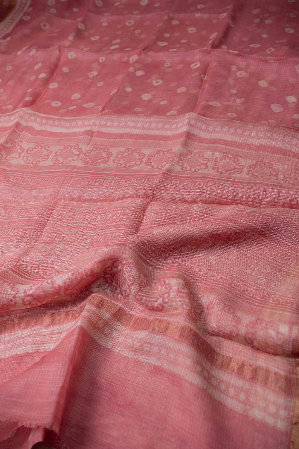 Taffy Pink Block Printed Kota Silk saree - Image 3