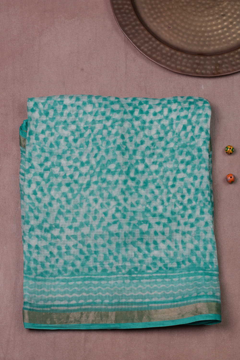 Light Green Block Printed Kota Silk saree