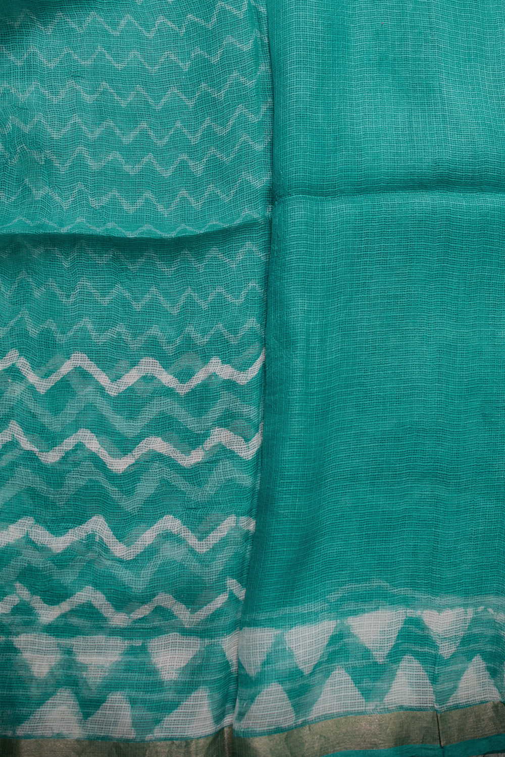 Dark Green Block Printed Kota Silk saree - Image 4