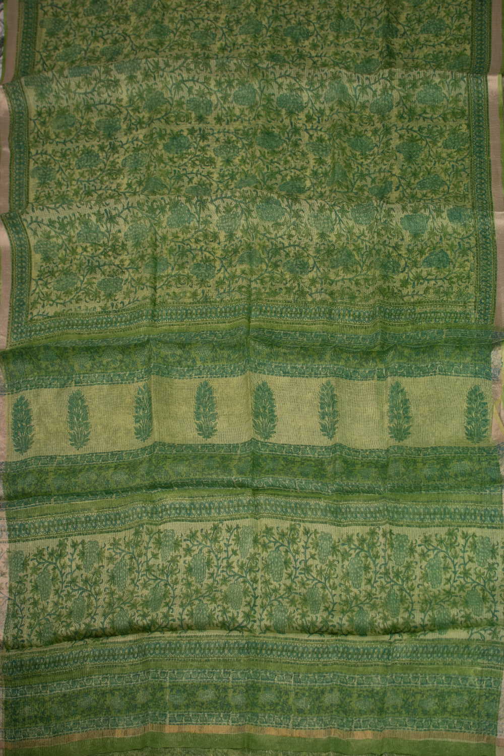 Green Garden Block Printed Kota Silk saree - Image 2