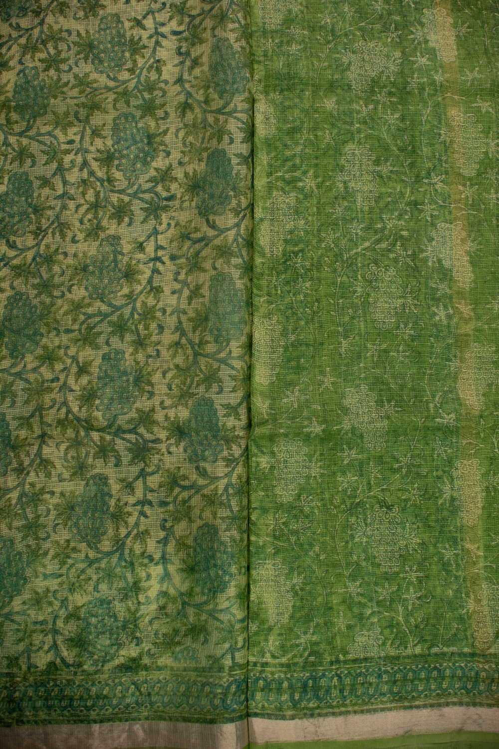 Green Garden Block Printed Kota Silk saree - Image 4
