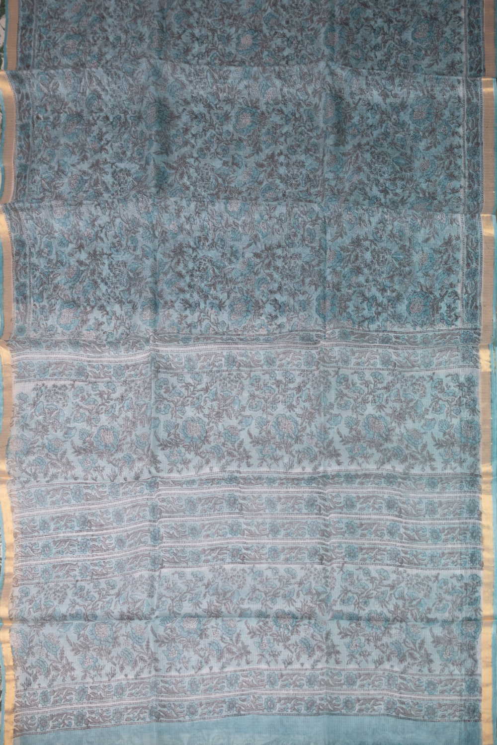 Ditzy Floral - Blue Block Printed Kota Silk saree - Image 2