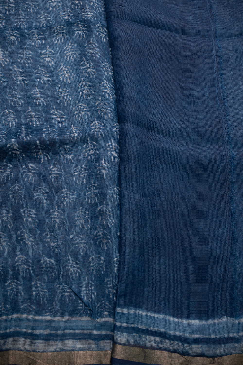 Indigo Block Printed Kota Silk saree - Image 4