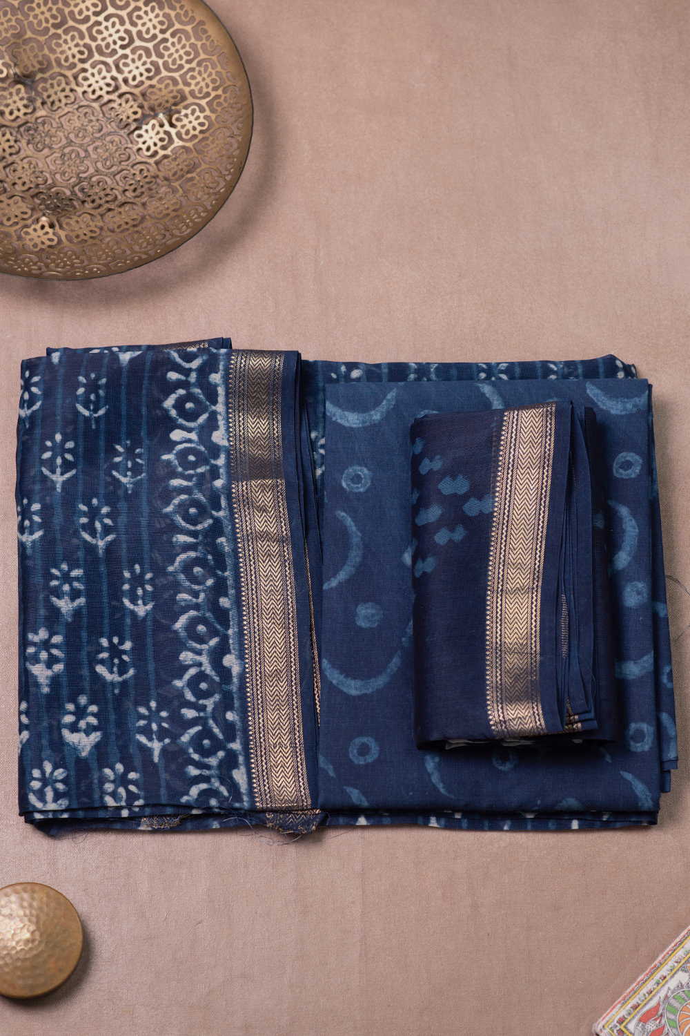 Indigo Block Printed Maheshwari Suit