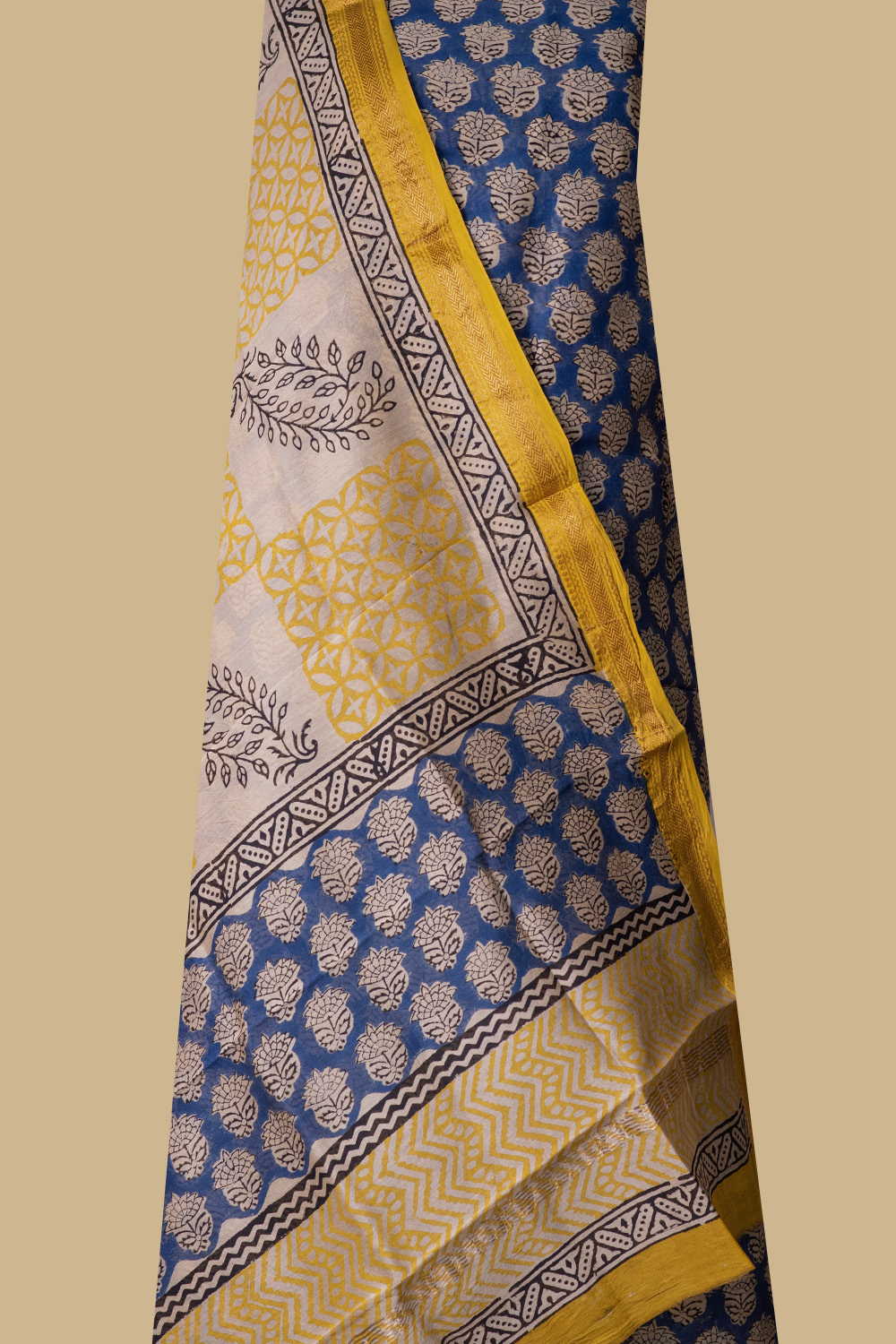 Buttas on Blue Block Printed Maheshwari Suit