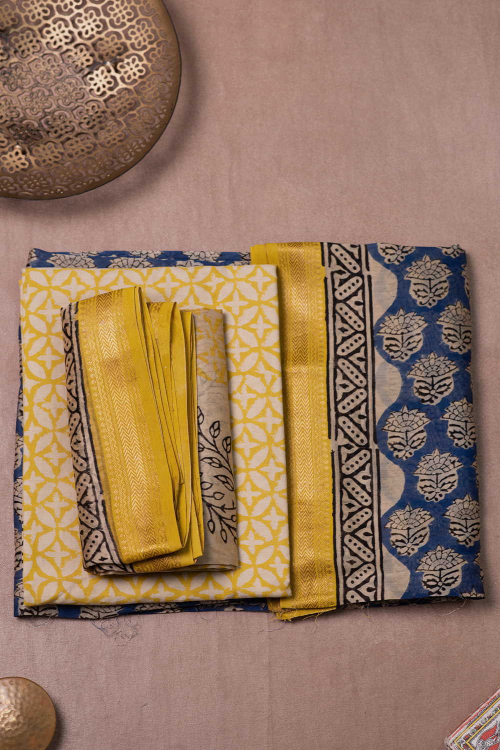 Buttas on Blue Block Printed Maheshwari Suit - Image 2