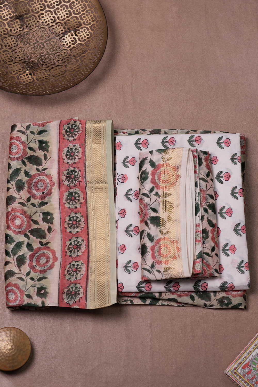 Green Gardern Block Printed Maheshwari Suit - Image 2