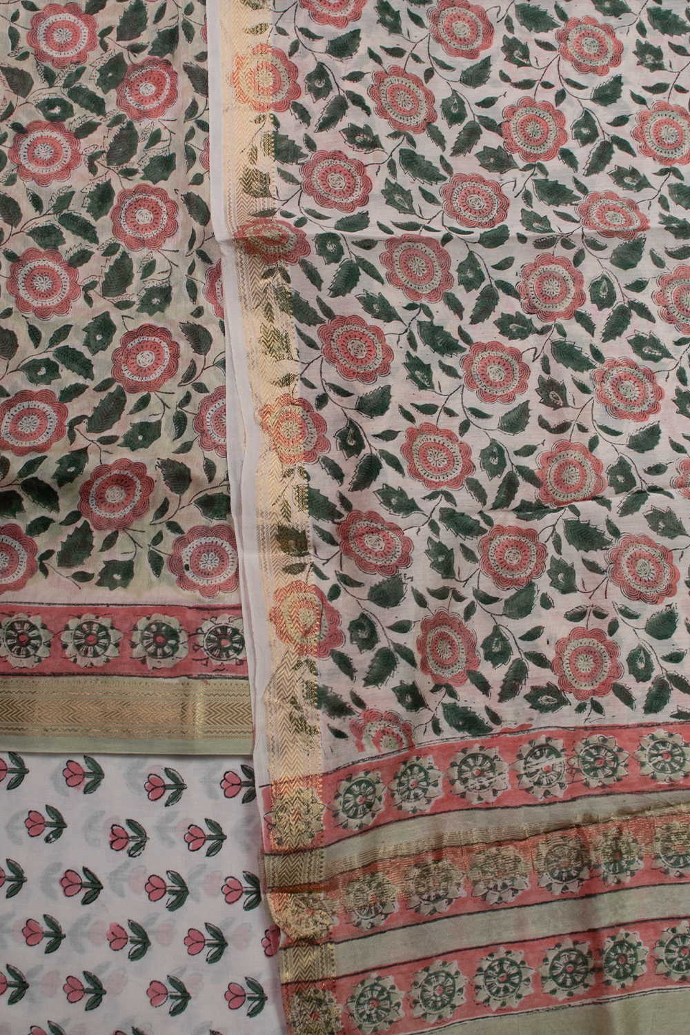 Green Gardern Block Printed Maheshwari Suit - Image 3