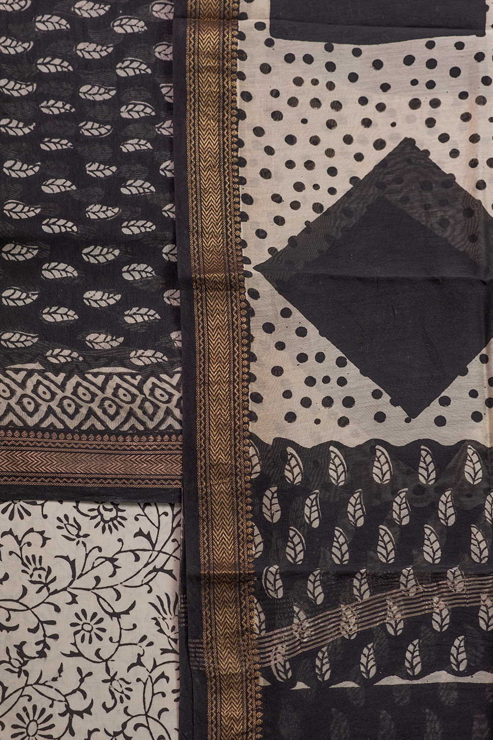 Motifs on Black Block Printed Maheshwari Suit - Image 3