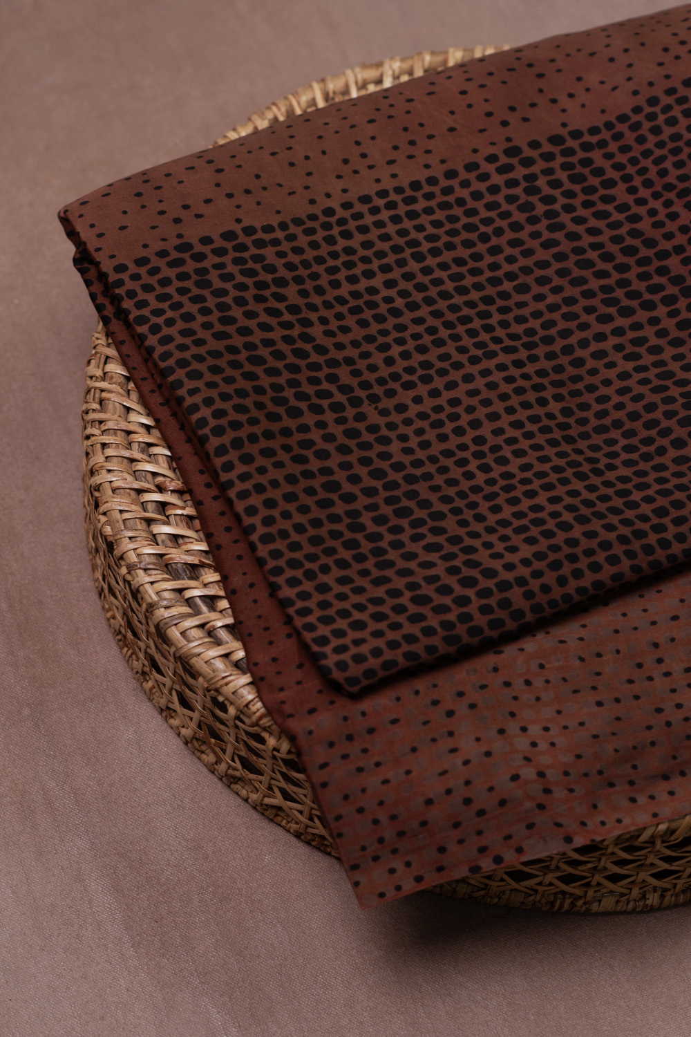 Dotted - Brown Shaded Block Printed Modal Silk Fabric