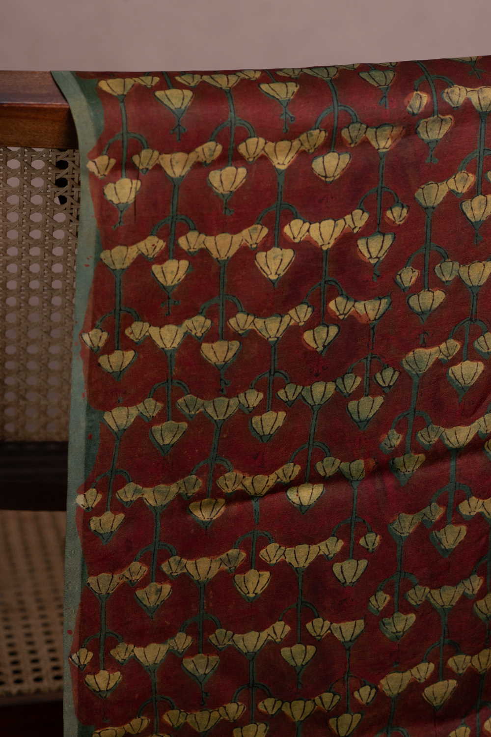 Motifs on Maroon Block Printed Modal Silk Fabric - Image 2
