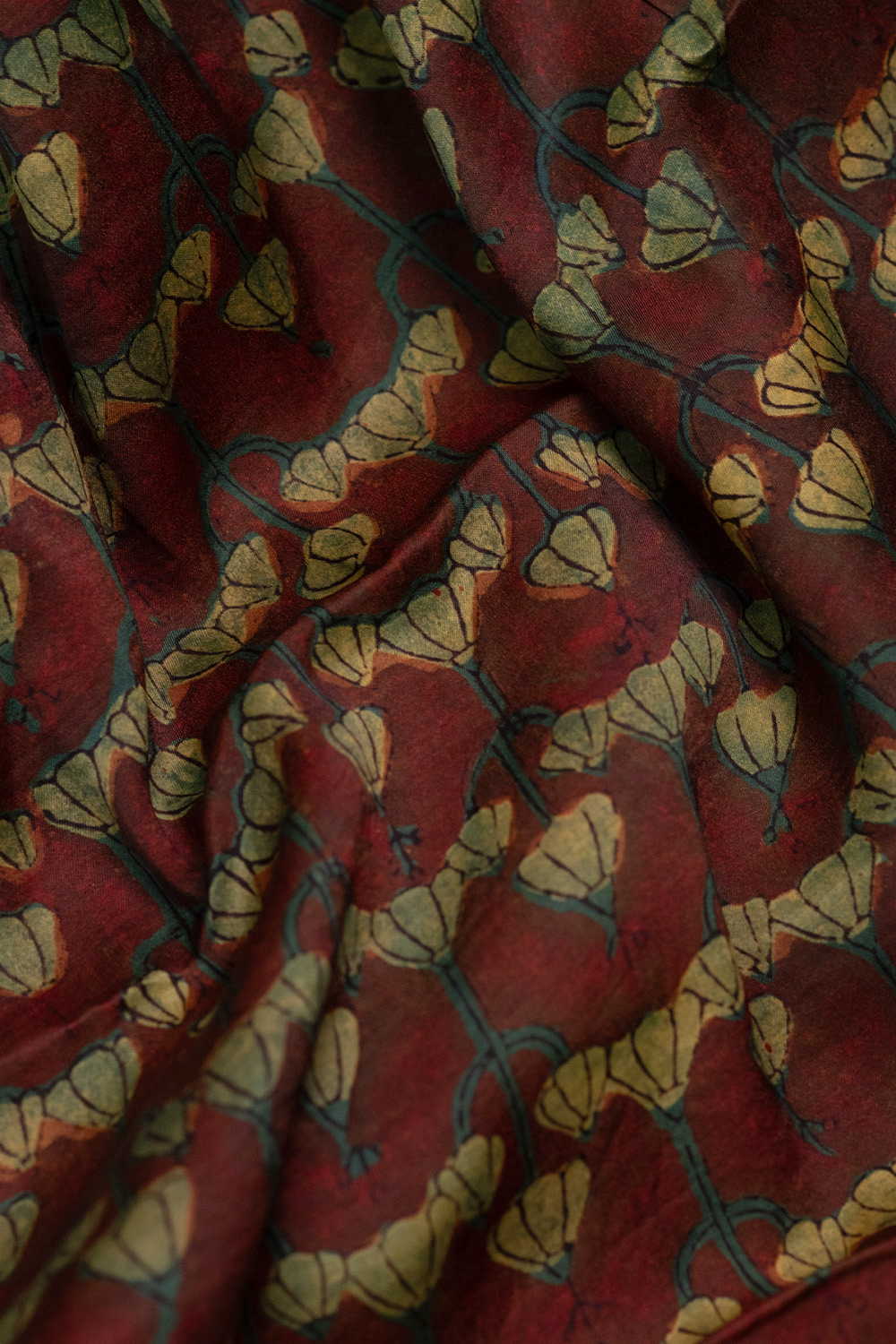 Motifs on Maroon Block Printed Modal Silk Fabric - Image 3
