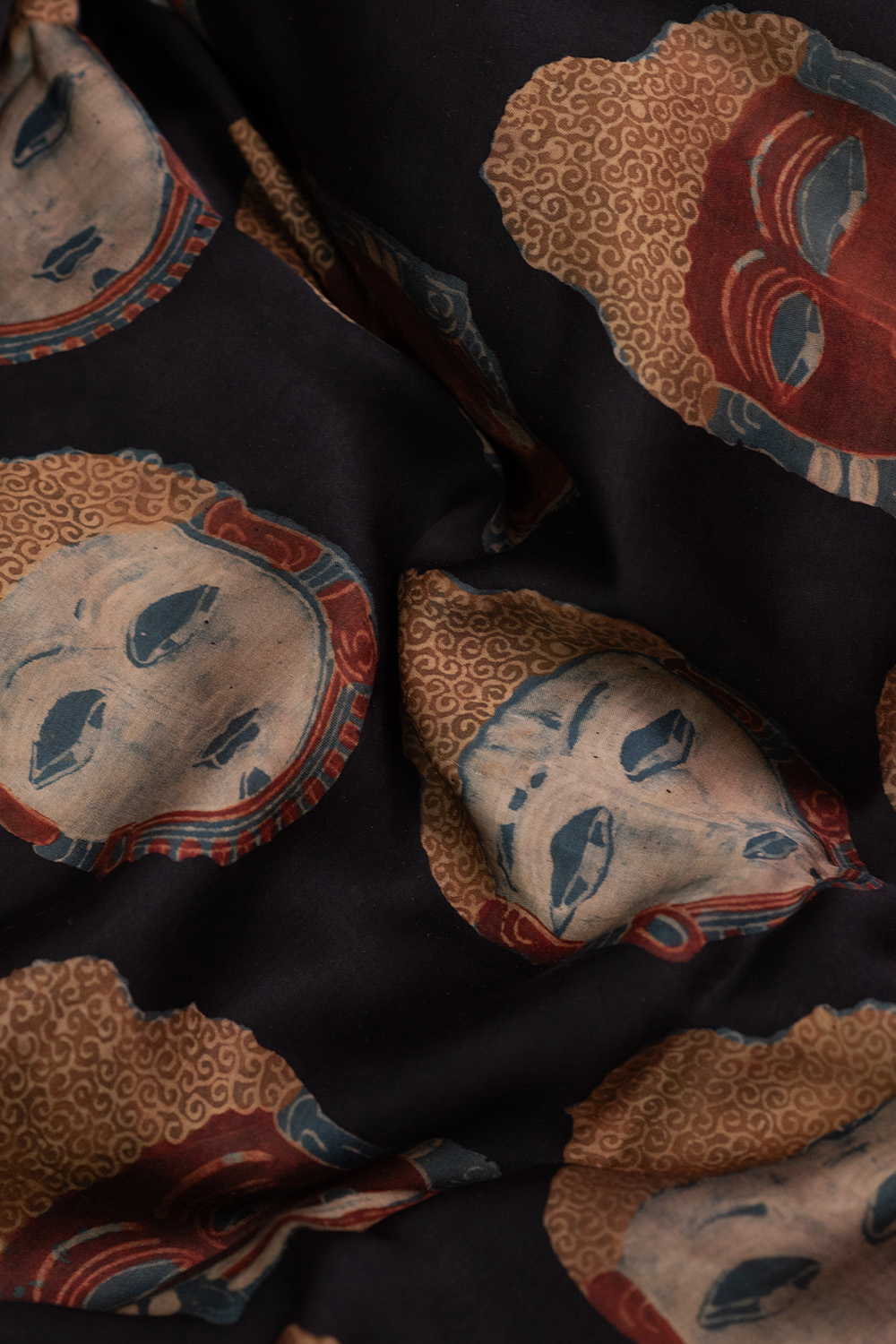 Buddha Motifs - Block Printed Modal Silk Fabric - Image 3