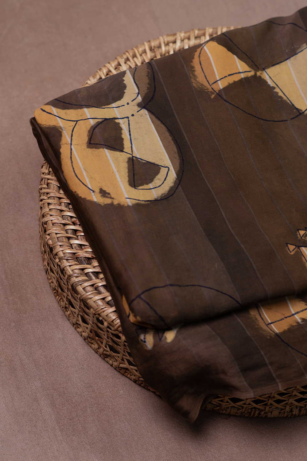 Brich Brown Block Printed Modal Silk Fabric