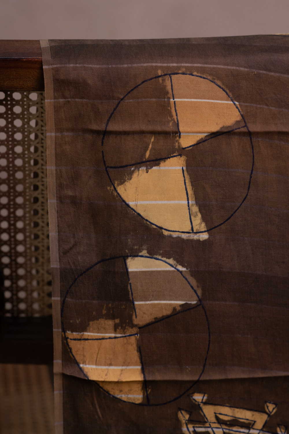 Brich Brown Block Printed Modal Silk Fabric - Image 2