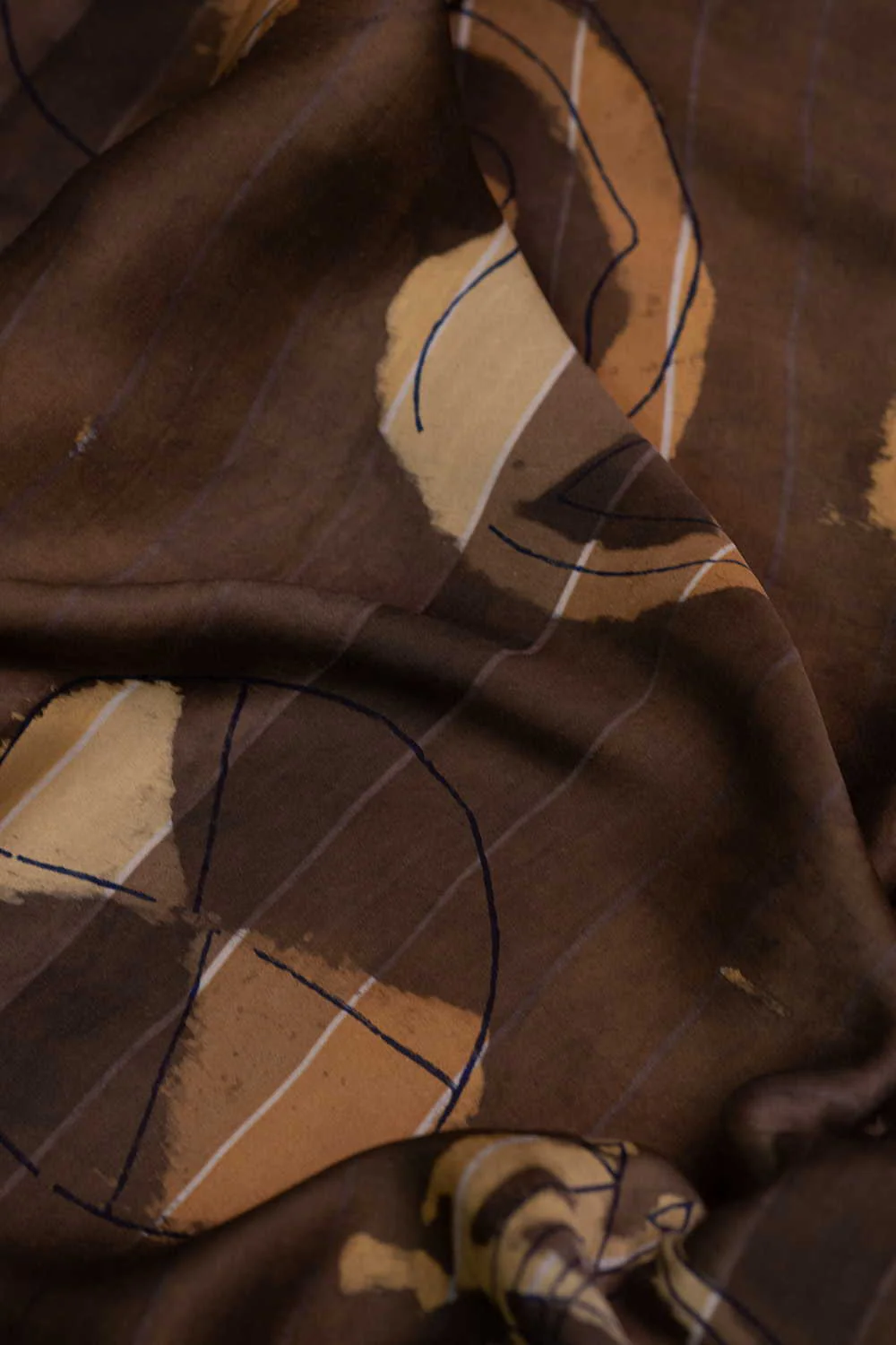 Brich Brown Block Printed Modal Silk Fabric - Image 3