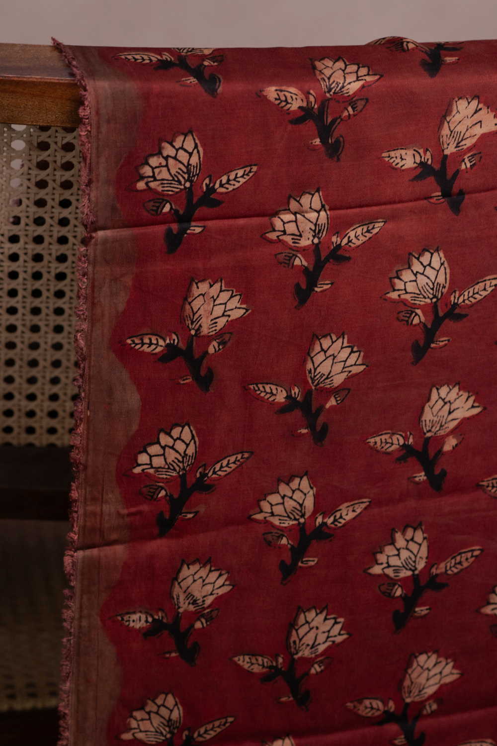 Floral Butta - Maroon Block Printed Modal Silk Fabric - Image 2