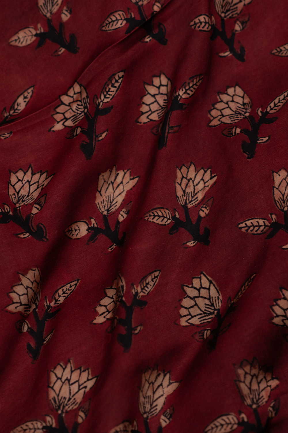 Floral Butta - Maroon Block Printed Modal Silk Fabric - Image 3