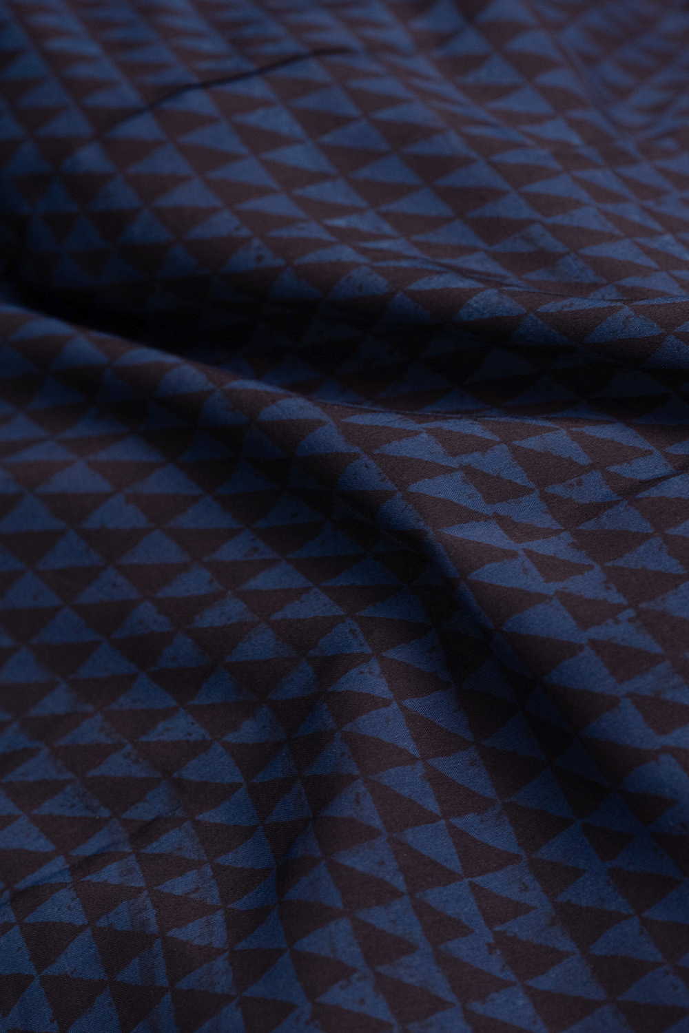 Indigo Grid Block Printed Modal Silk Fabric - Image 3