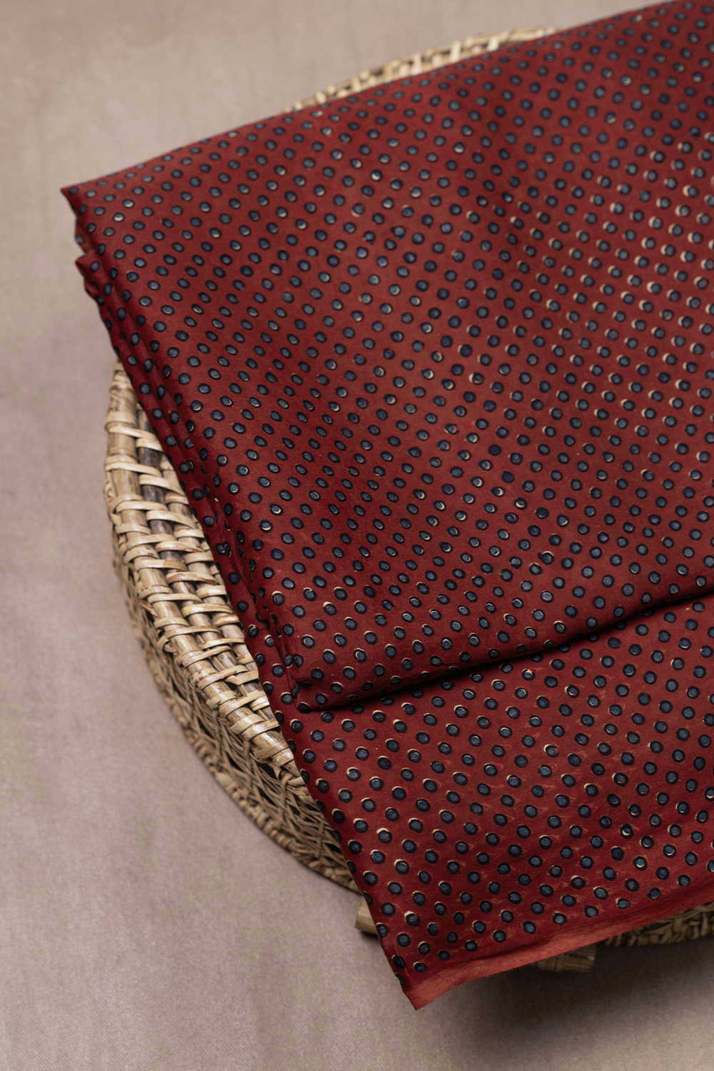 Dots - Maroon Block Printed Modal Silk Fabric - Image 2
