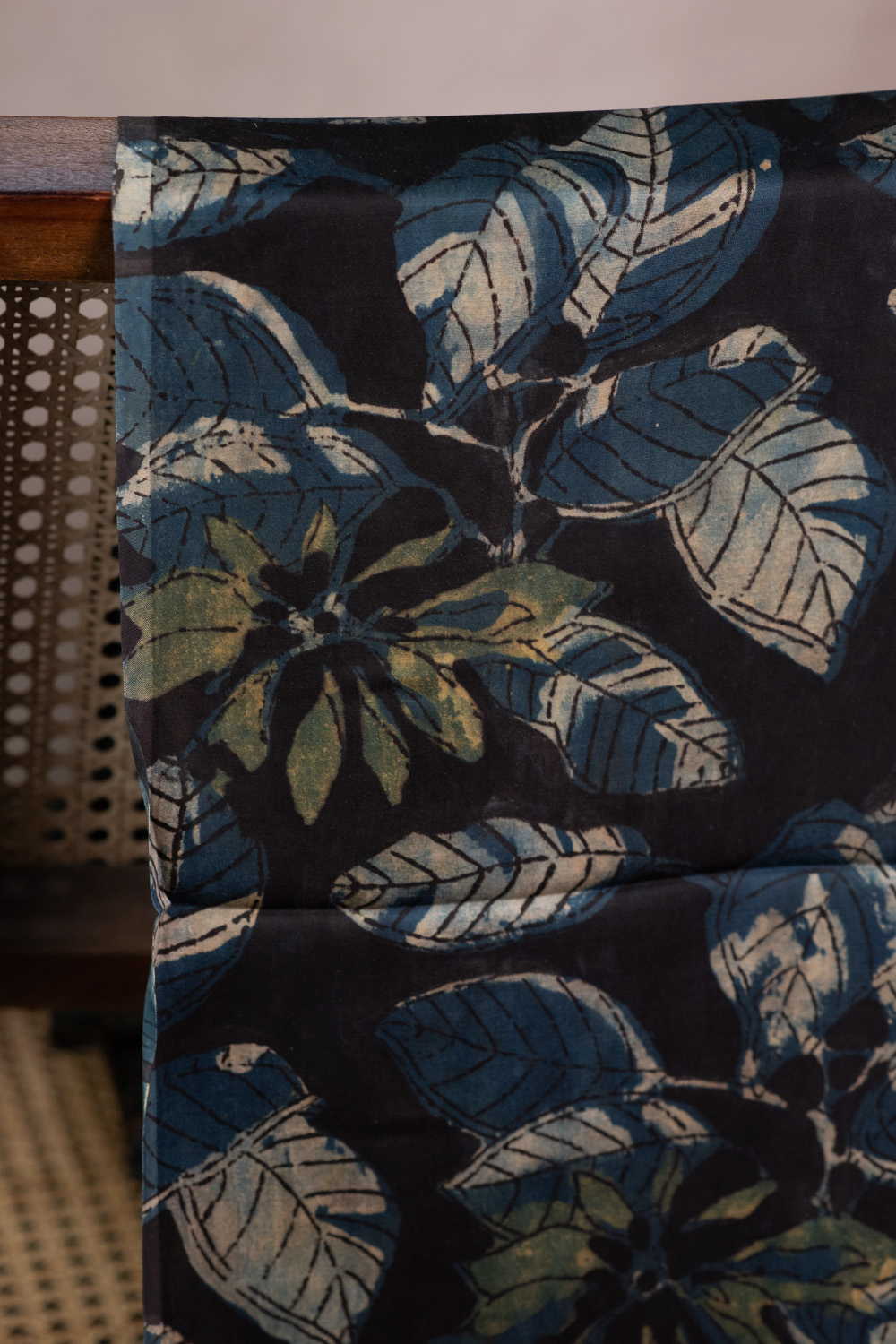 Leafy Pattern - Black Block Printed Modal Silk Fabric