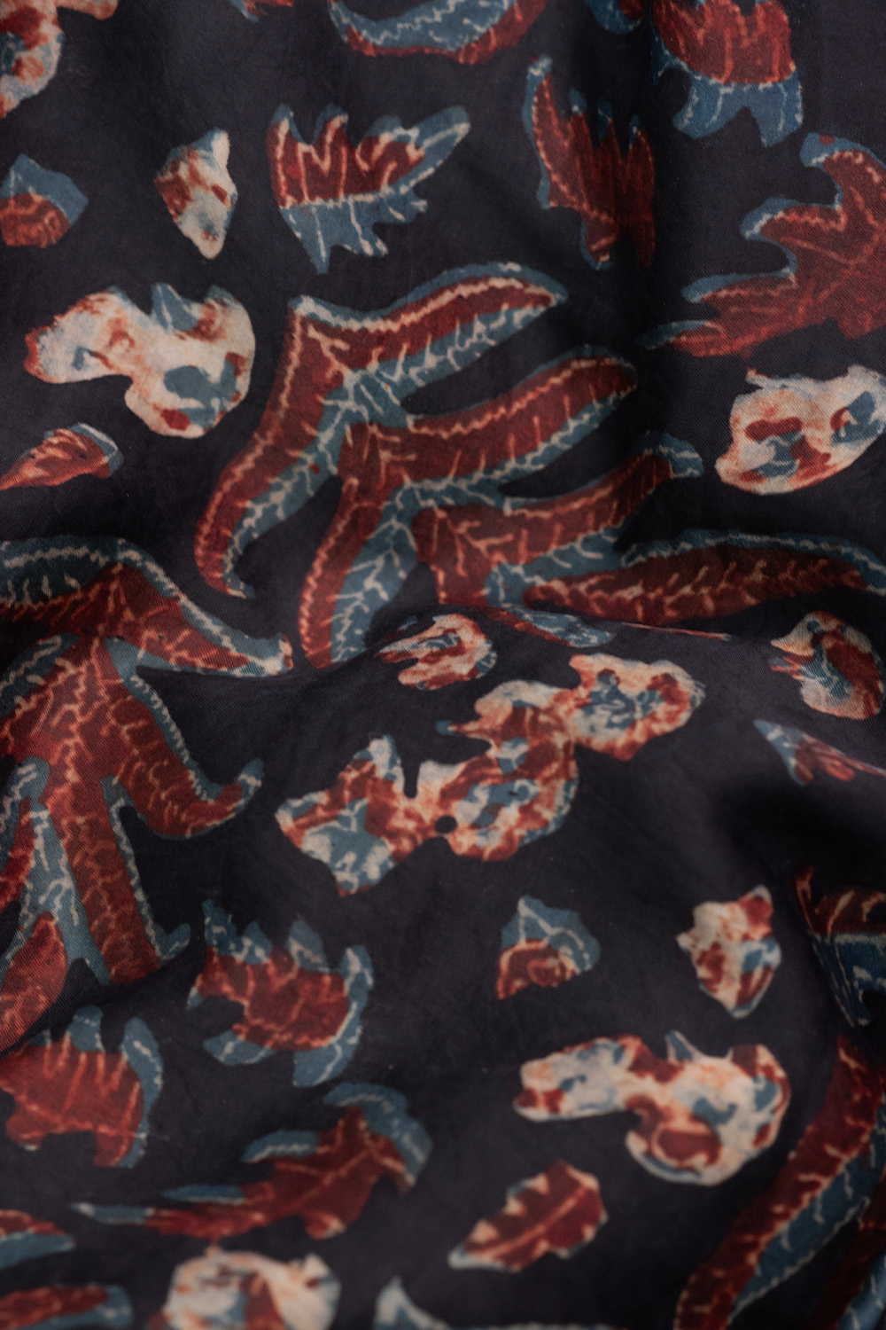 Floral Pattern Block Printed Modal Silk Fabric - Image 2