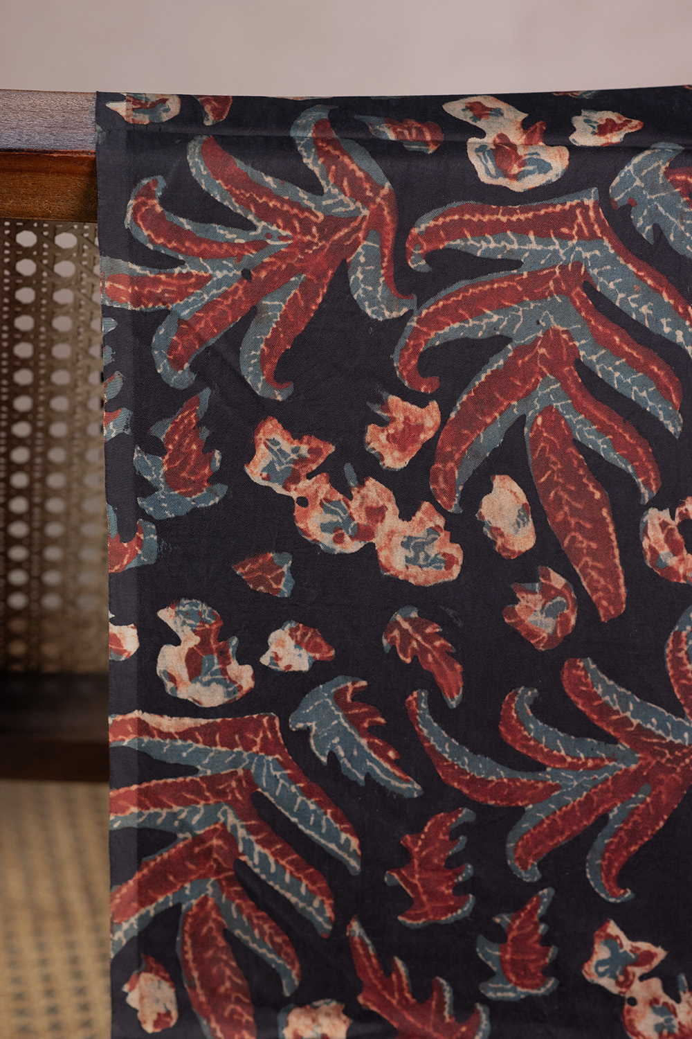 Floral Pattern Block Printed Modal Silk Fabric - Image 3