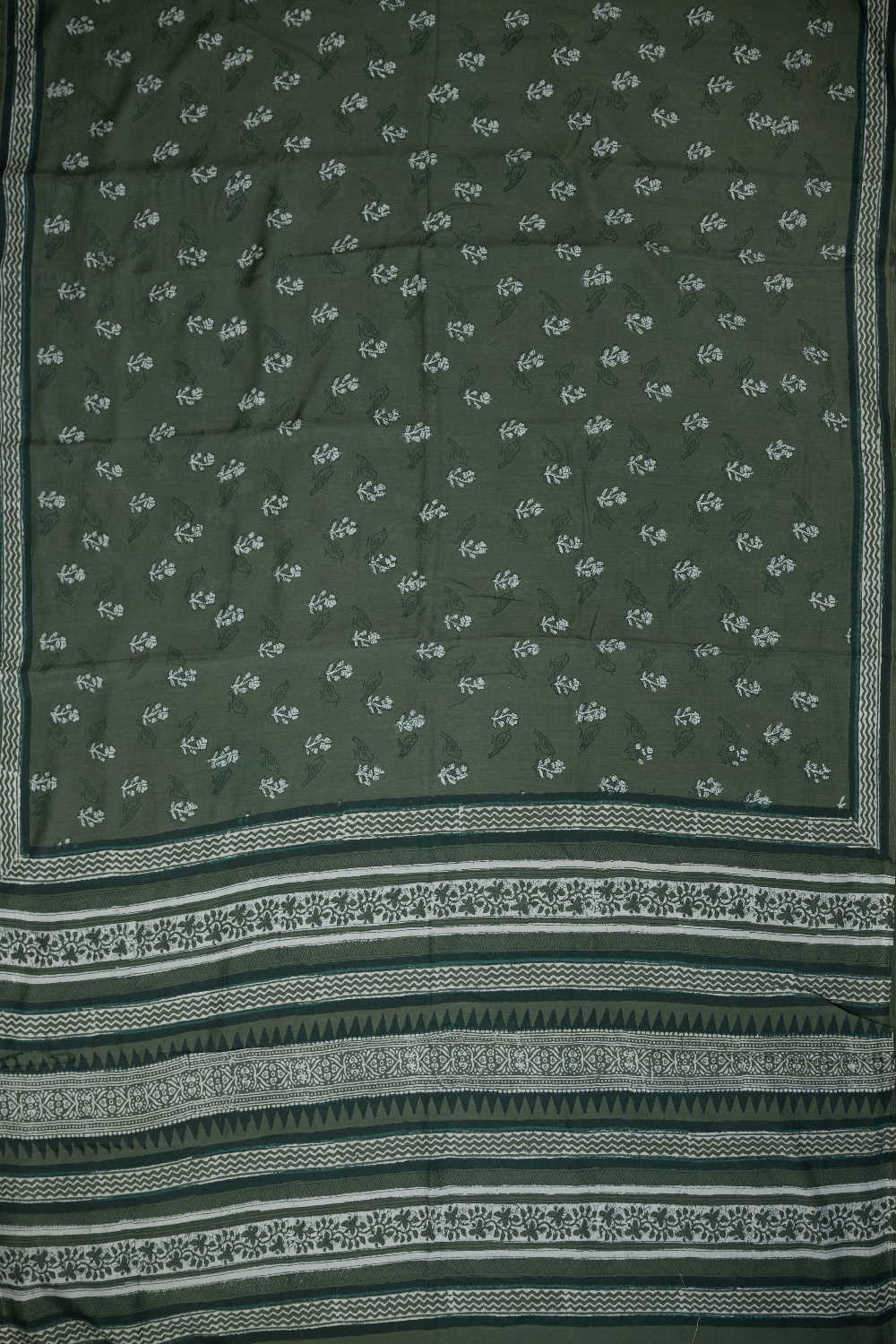 Florals on Green Block Printed Lyocell saree - Image 2