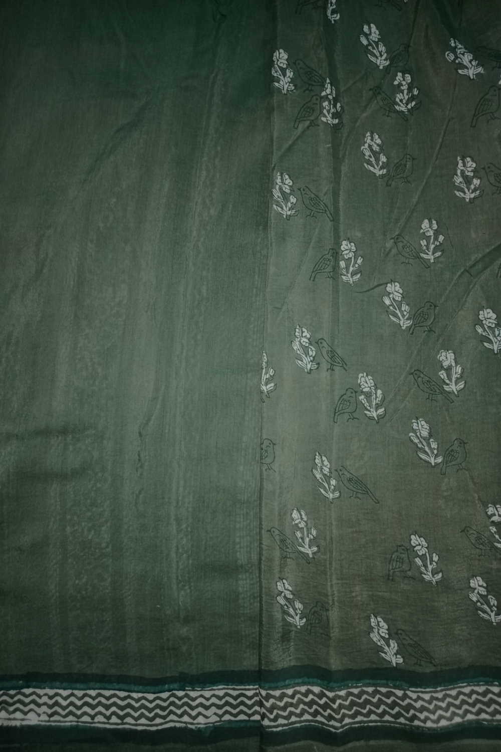 Florals on Green Block Printed Lyocell saree - Image 4