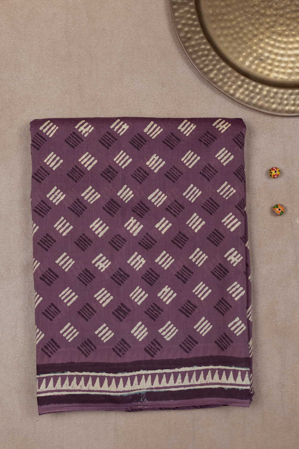 Mauve Purple Block Printed Lyocell saree